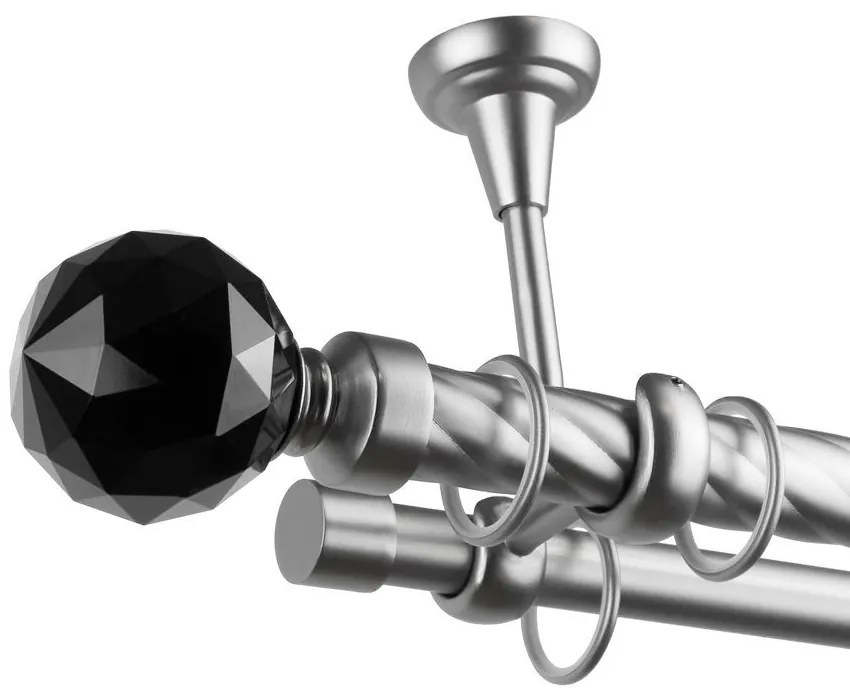 Κουρτινόβεργα διπλή twist Cristal Noir 25/19 – με στήριξη στην οροφή – χρώμιο ματ - 180 cm
