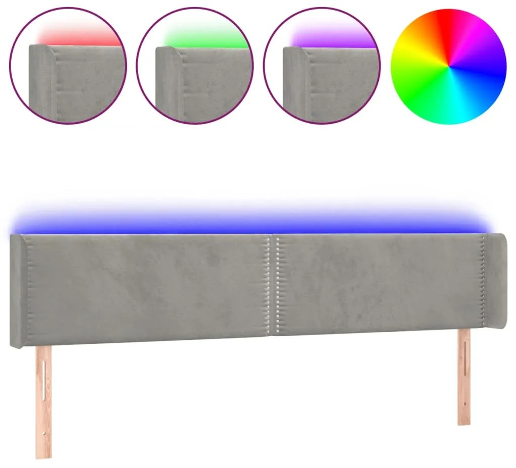 vidaXL Κεφαλάρι Κρεβατιού LED Ανοιχτό Γκρι 163x16x78/88 εκ. Βελούδινο