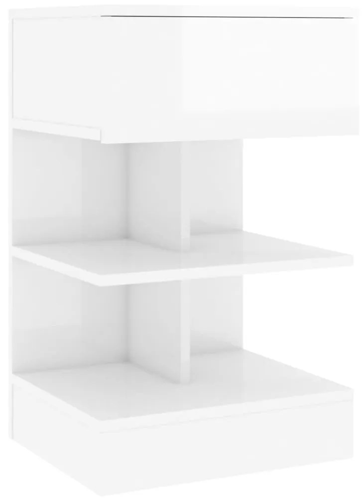 vidaXL Κομοδίνο Γυαλιστερό Λευκό 40 x 35 x 65 εκ. από Επεξ. Ξύλο