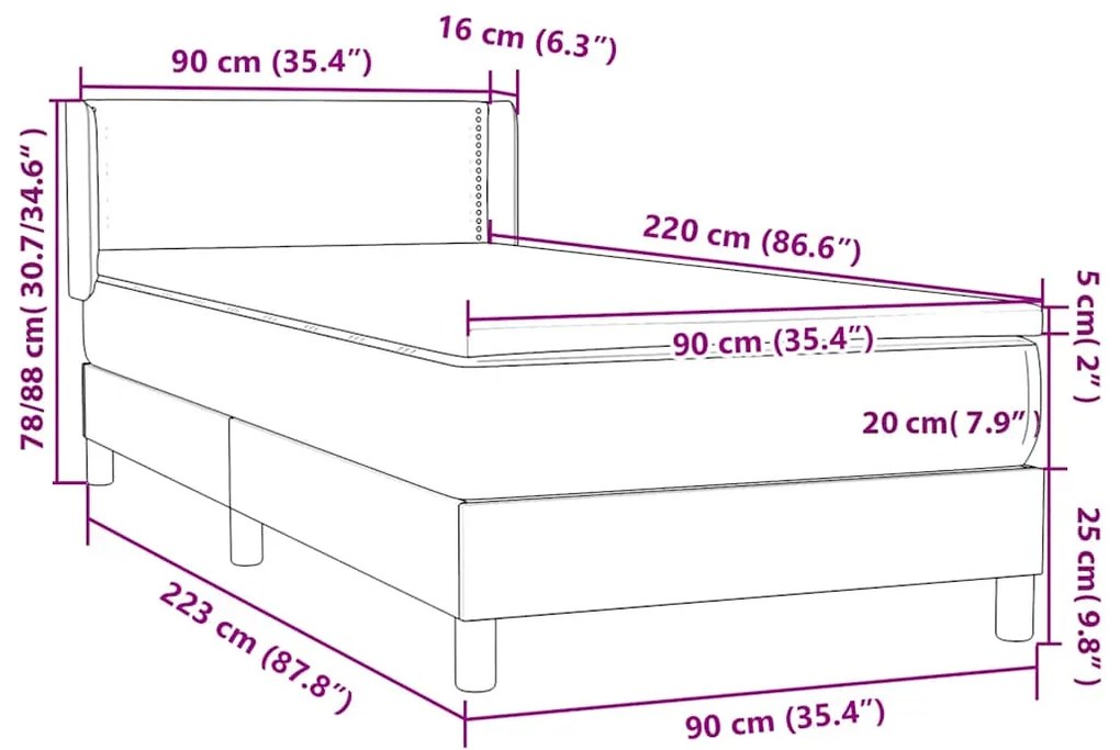 BOX SPRING ΚΡΕΒΑΤΙ ΜΕ ΣΤΡΩΜΑ ΑΝΟΙΧΤΟ ΓΚΡΙ 90X220 ΕΚ. ΒΕΛΟΥΔΙΝΟ 3318057