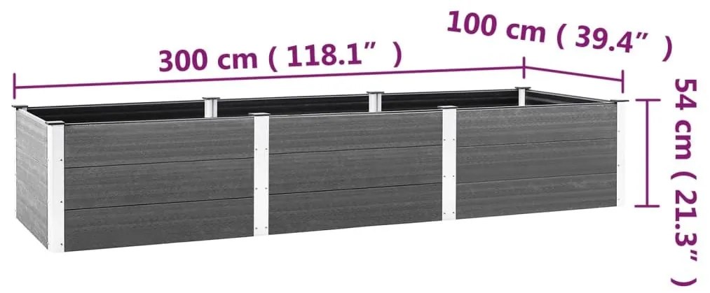 Ζαρντινιέρα Κήπου Υπερυψωμένη Γκρι 300 x 100 x 54 εκ. από WPC - Γκρι