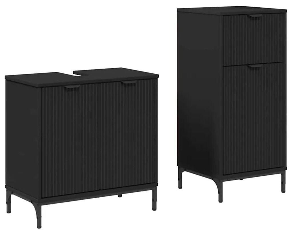 vidaXL Σετ Επίπλων Μπάνιου με συρτάρι 2 pcs Μαύρο 39.5 x 36 x 88 εκ