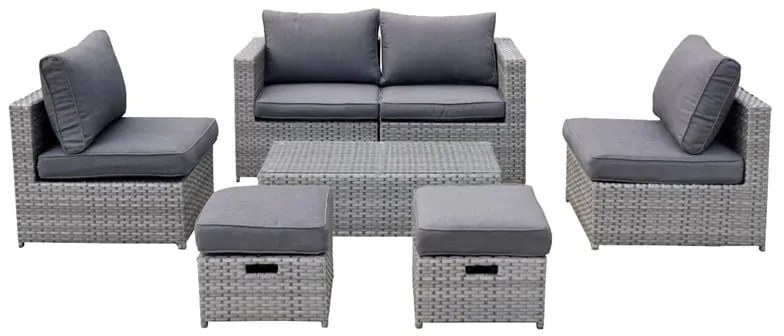 BALI Set Μέταλλο - Wicker: Τραπέζι  2θ Καναπέ  2 Σκαμπό  2 καθίσματα, Απόχρωση Γκρι  Table:100x50x30cm Set 6 Seats [-Γκρι-] [-Wicker-, -Μέταλλο-] Ε6625,1