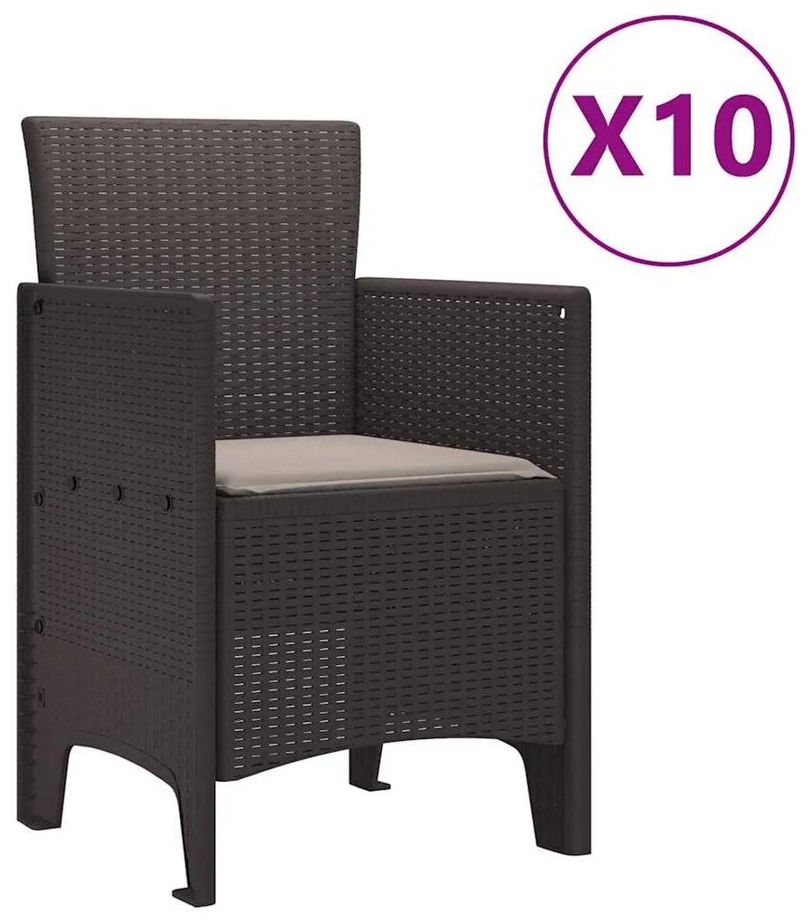 vidaXL Σέτ φαγητού για κήπο 11 pcs Καφέ και Ταπεί Πολυ ράταν