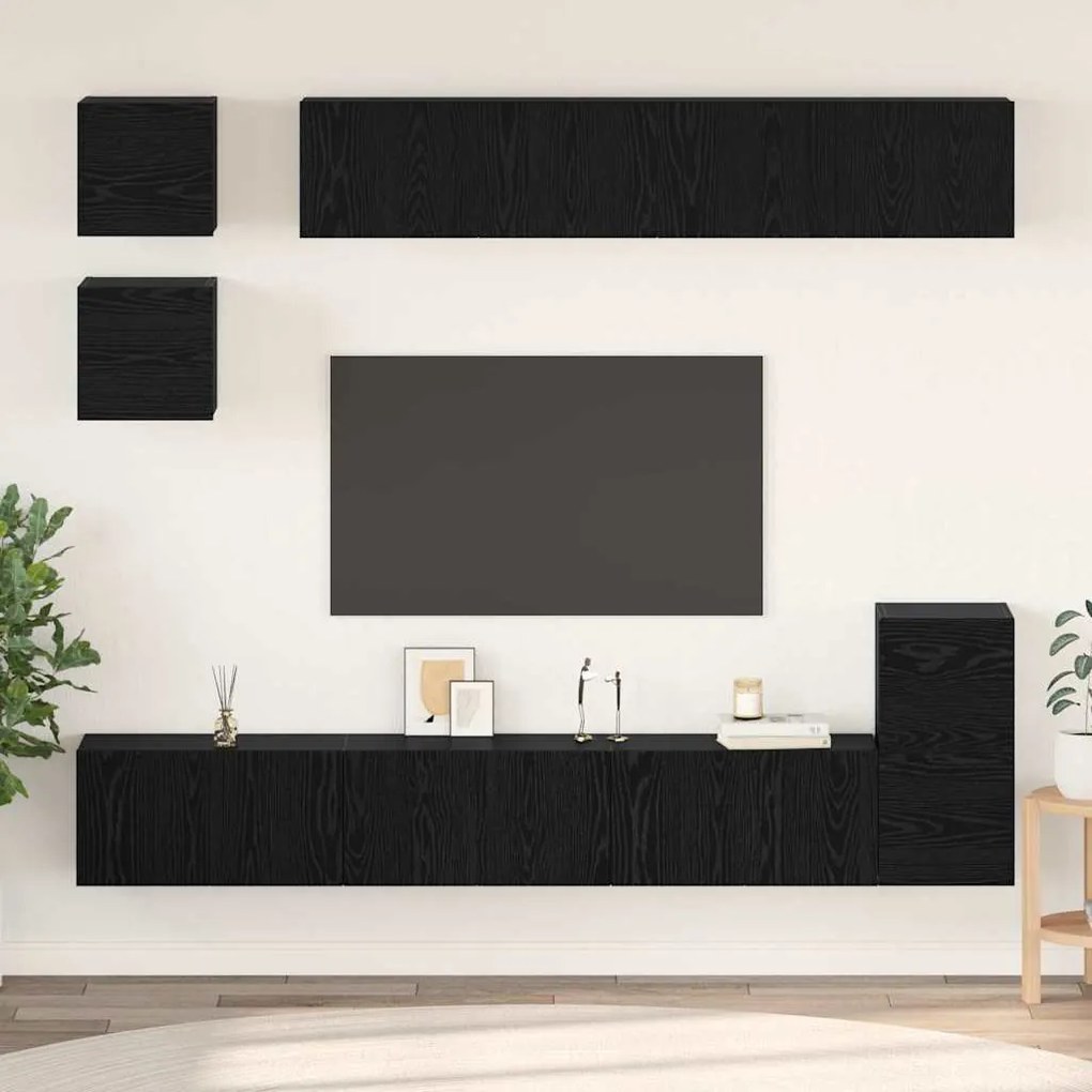 vidaXL Σετ επίπλου τηλεόρασης 8 pcs Μαύρη Οξυά Επεξεργασμένο ξύλο