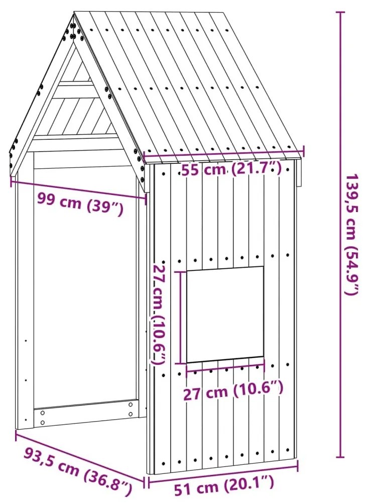 Οροφή Κρεβατιού Παιδική 55x99x139,5 εκ. από Μασίφ Ξύλο Πεύκου - Καφέ