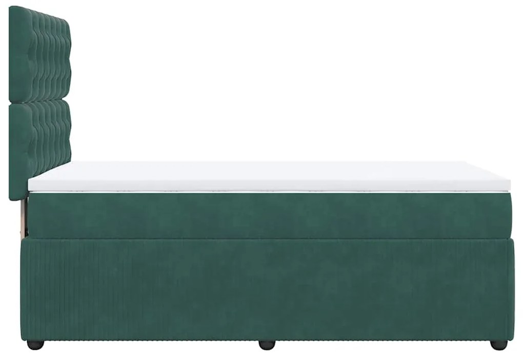 vidaXL Κρεβάτι Boxspring με Στρώμα Σκούρο Πράσινο 90x200 εκ. Βελούδινο