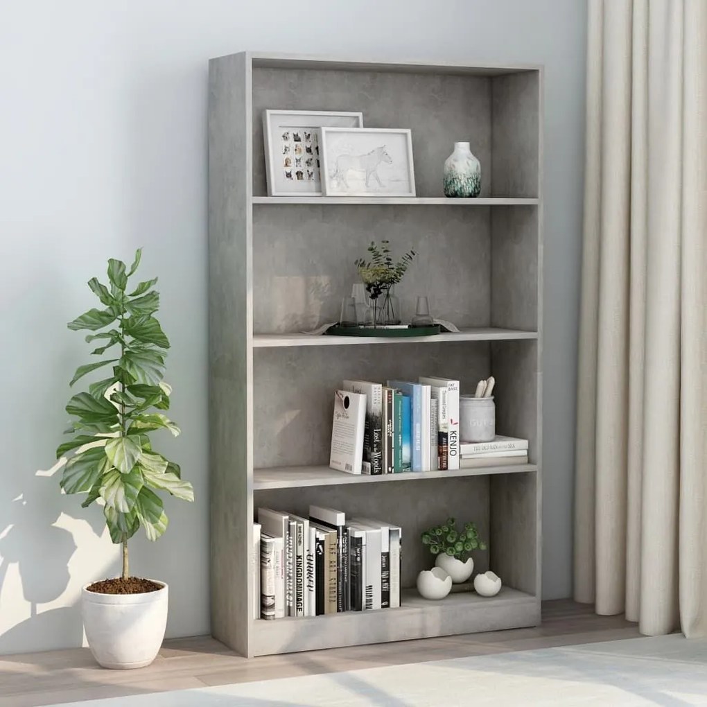 Βιβλιοθήκη με 4 Ράφια Γκρι Σκυροδέμ. 80x24x142 εκ. Επεξ. Ξύλο 800913