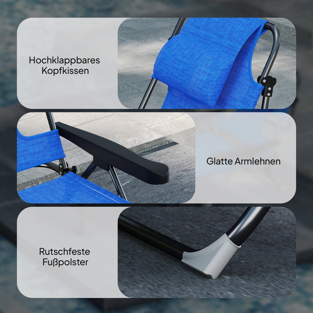 Outsunny Ξαπλώστρα Κήπου Ξαπλώστρα, Αναδιπλούμενη, Ανθεκτική στις Καιρικές Συνθήκες, 194 cm x 72 cm x 31 cm, Μαύρο + Σκούρο Μπλε