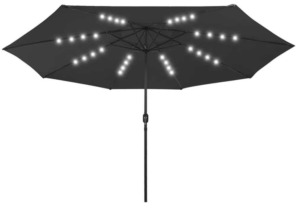 vidaXL Ομπρέλα Κήπου με LED Μαύρη 400 εκ. με Μεταλλικό Ιστό
