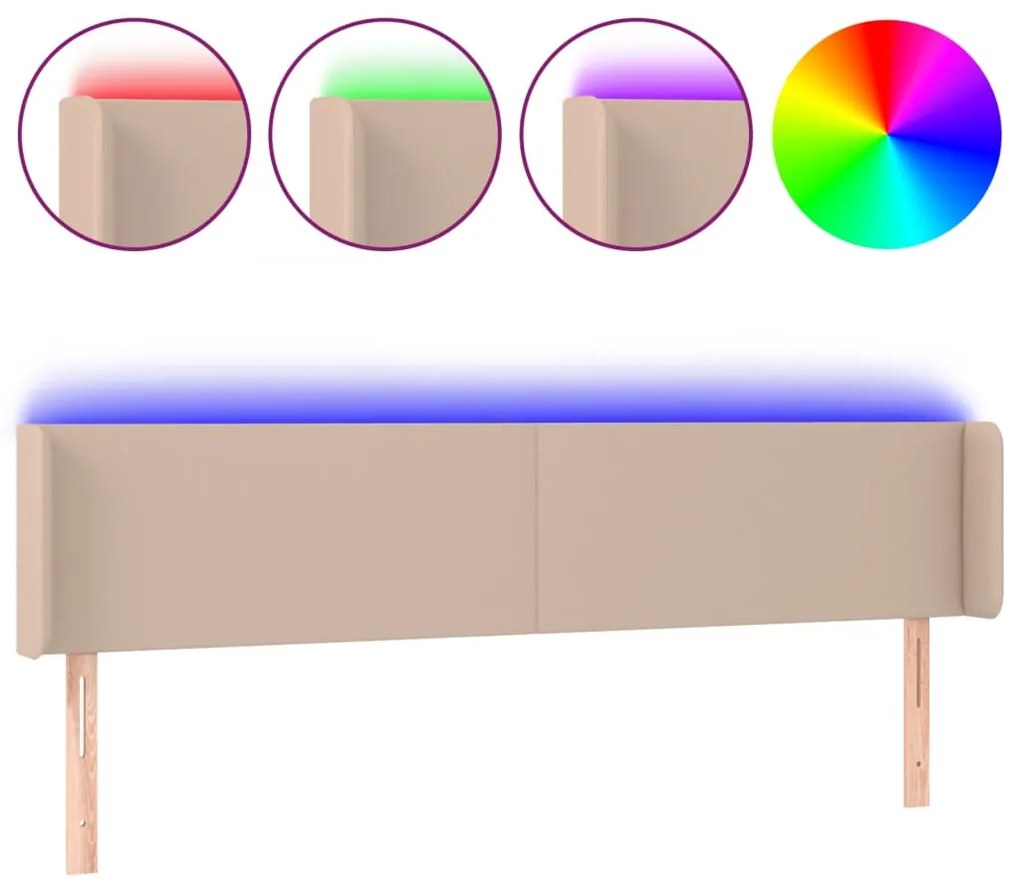 vidaXL Κεφαλάρι Κρεβατιού LED Καπουτσίνο 163x16x78/88εκ. Συνθετ. Δέρμα