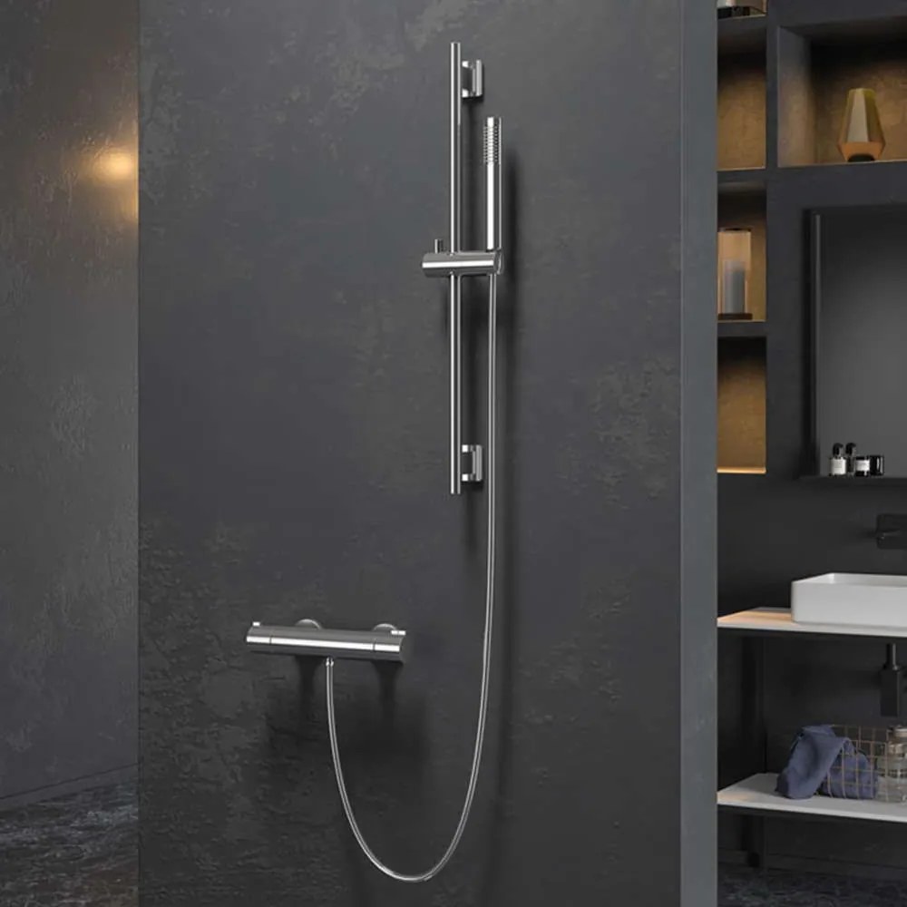 Μπαταρία Ντους Θερμοστατική CF058T Με Κολόνα Chrome Karag Ορείχαλκος