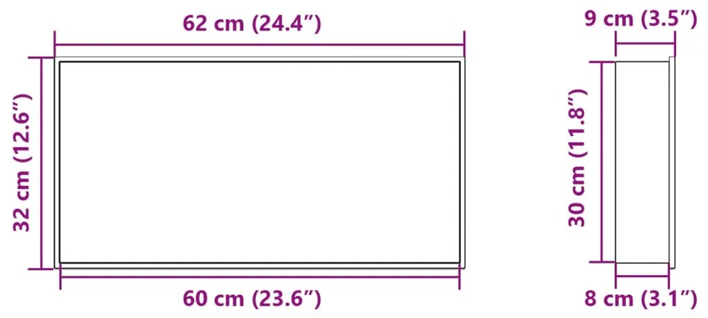 Εσοχή Ντους Βουρστ. Μαύρο Ματ 62x32x9 εκ. Αν. Ατσάλι - Μαύρο