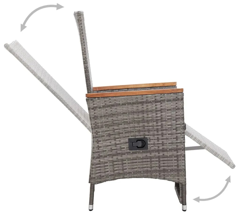 vidaXL Πολυθρόνες Κήπου Ανακλ/νες 2 τεμ. Γκρι Συνθ. Ρατάν + Μαξιλάρια