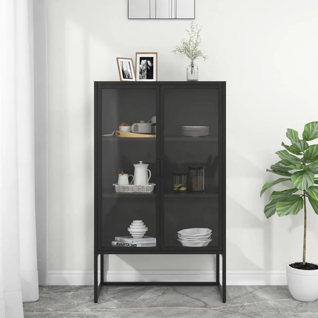 vidaXL Μπουφές Μαύρος 80 x 35 x 135 εκ. από Ατσάλι και Ψημένο Γυαλί