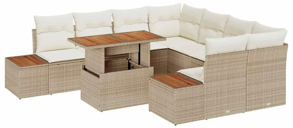 vidaXL Σέτ φαγητού για κήπο με μαξιλάρι 9 pcs Μπεζ και Κρέμα