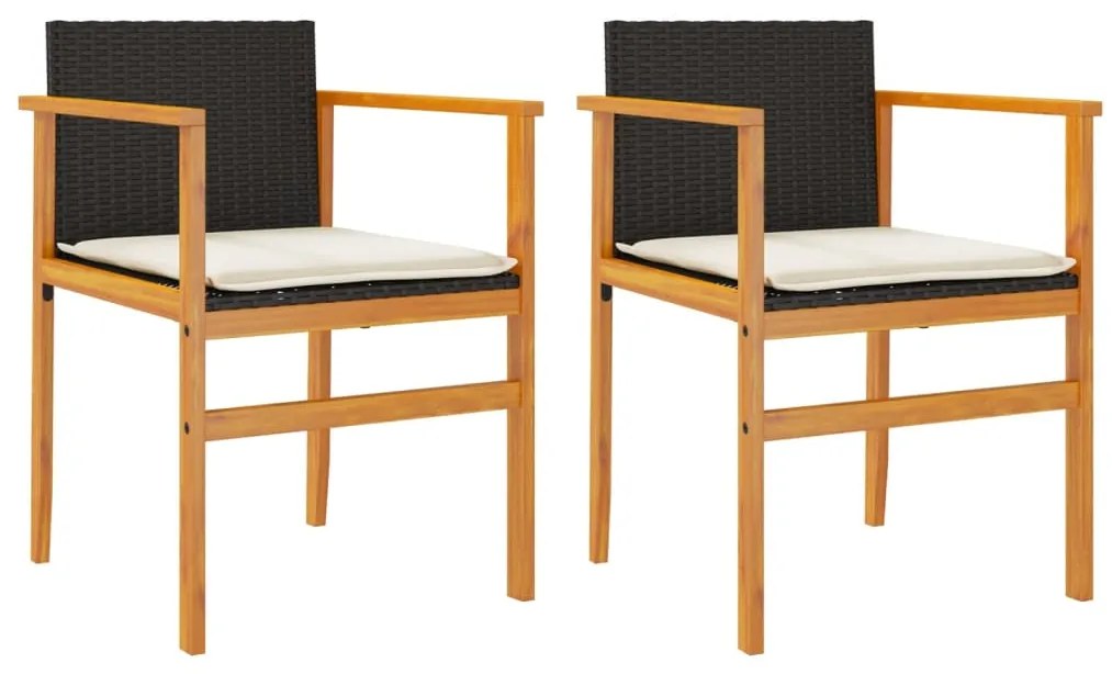 vidaXL Καρέκλες Κήπου 2 τεμ. Μαύρες Συνθ. Ρατάν/Μασίφ Ξύλο+Μαξιλάρια