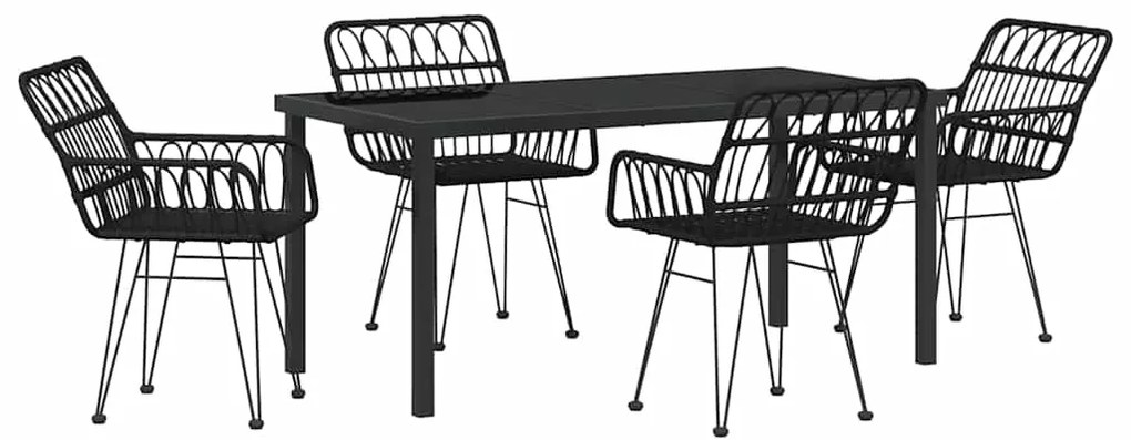 vidaXL Σέτ φαγητού για κήπο 5 pcs Μαύρο Χάλυβας με επίστρωση πούδρας