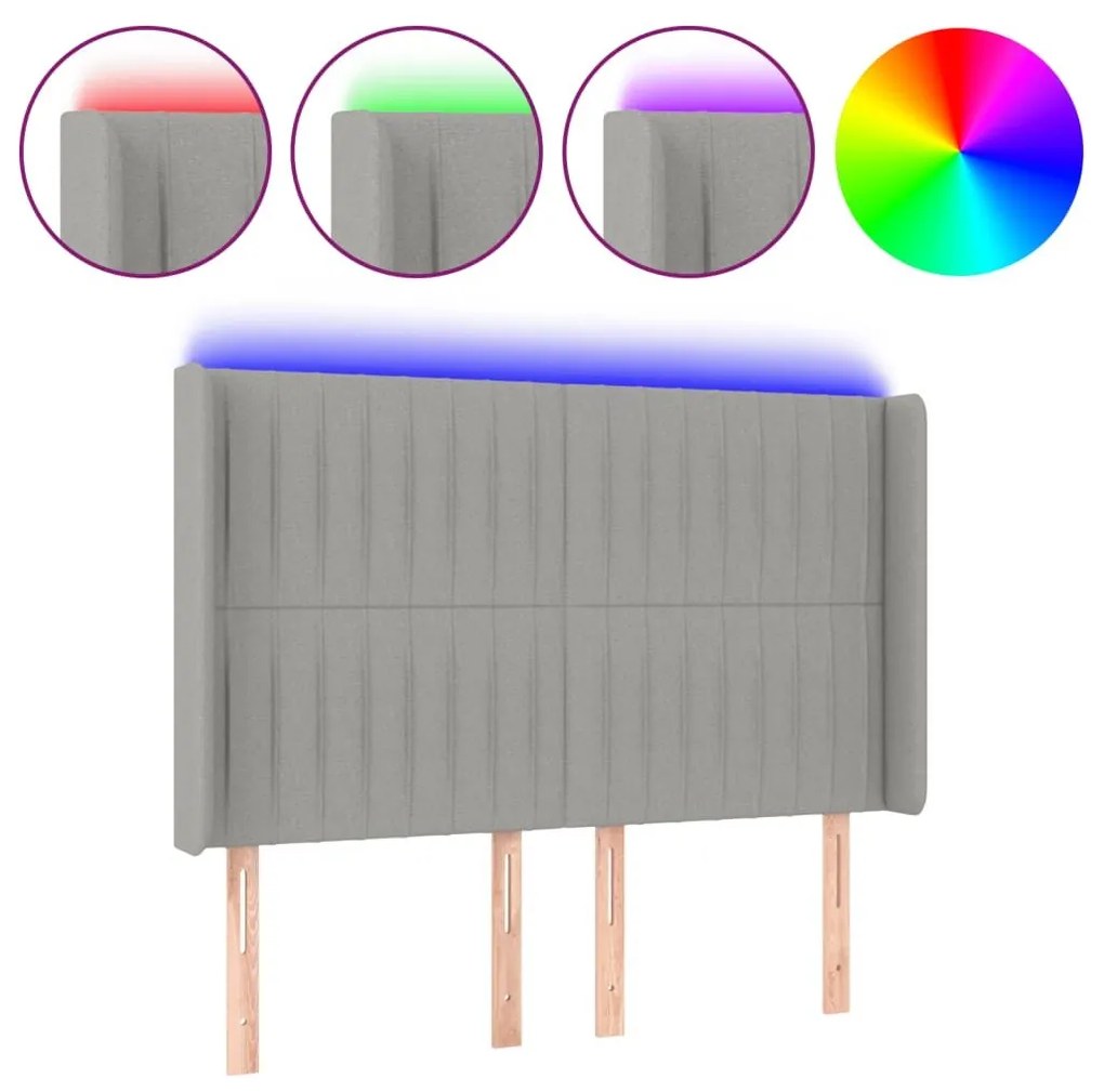 Κεφαλάρι Κρεβατιού LED Ανοιχτό Γκρι 147x16x118/128 εκ. - Γκρι