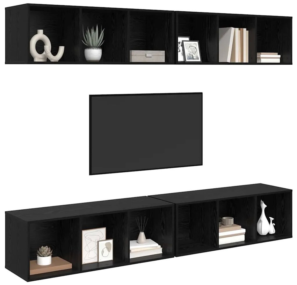 vidaXL Τηλεοπτική Κάβα Τοίχου 4 pcs Μαύρη δρυς 37 x 37 x 107.5 εκ