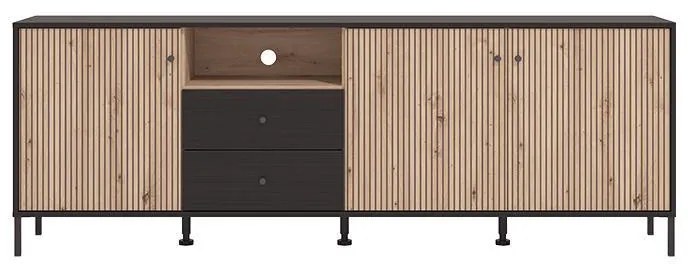 Έπιπλο Τηλεόρασης Correze 4K2F3V Μαύρος Δρύς - Artisan Oak 208x40x73 εκ. 208x40x73 εκ.