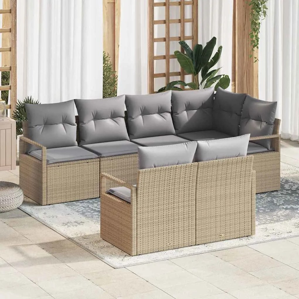 vidaXL Σετ Καναπέ Κήπου 7 pcs Μπεζ Πολυ ράταν