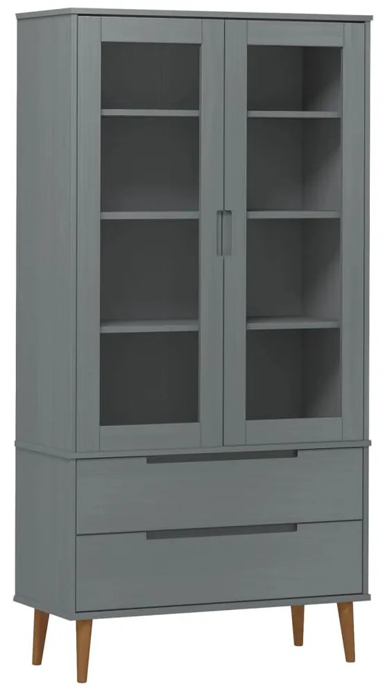 vidaXL Βιτρίνα MOLDE Γκρι 90 x 35 x 175 εκ. από Μασίφ Ξύλο Πεύκου