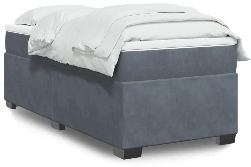 vidaXL Κρεβάτι Boxspring με Στρώμα Σκούρο Γκρι 90x200 εκ. Βελούδινο