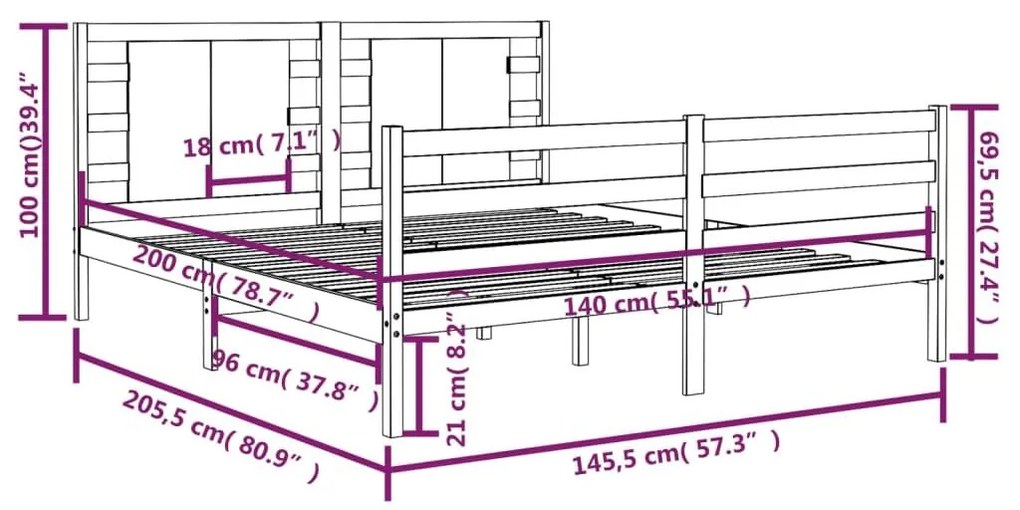 Πλαίσιο Κρεβατιού Λευκό 140 x 200 εκ. από Μασίφ Ξύλο Πεύκου - Λευκό