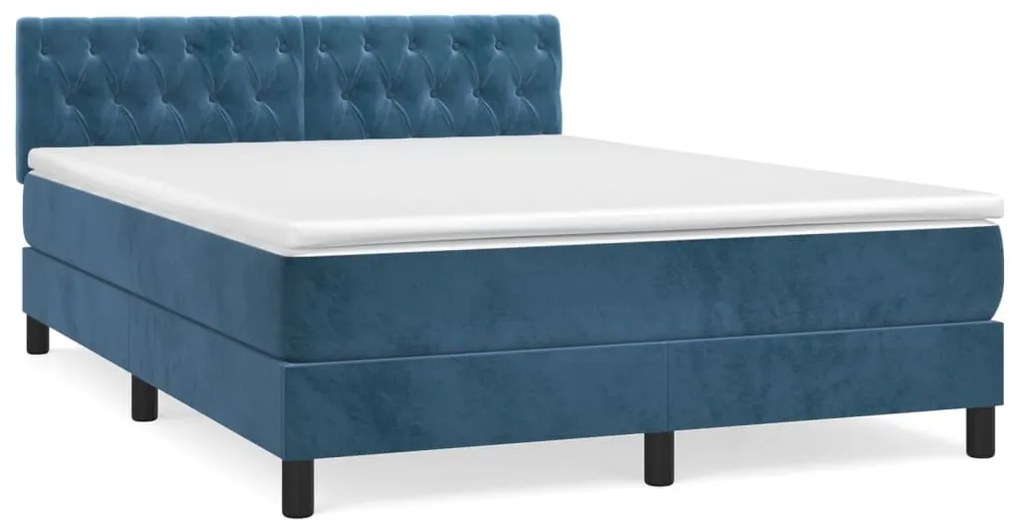 vidaXL Κρεβάτι Boxspring με Στρώμα Σκούρο Μπλε 140x190 εκ. Βελούδινο