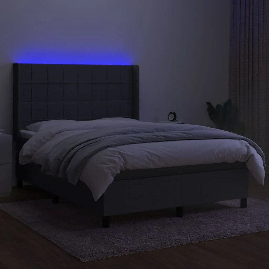 ΚΡΕΒΑΤΙ BOXSPRING ΜΕ ΣΤΡΩΜΑ &amp; LED ΣΚ.ΓΚΡΙ 140X190ΕΚ. ΥΦΑΣΜΑΤΙΝΟ 3138310