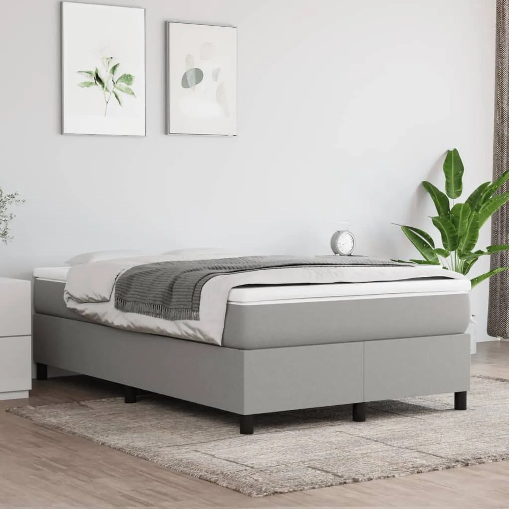 Κρεβάτι Boxspring με Στρώμα Ανοιχτό Γκρι 120x200 εκ. Υφασμάτινο