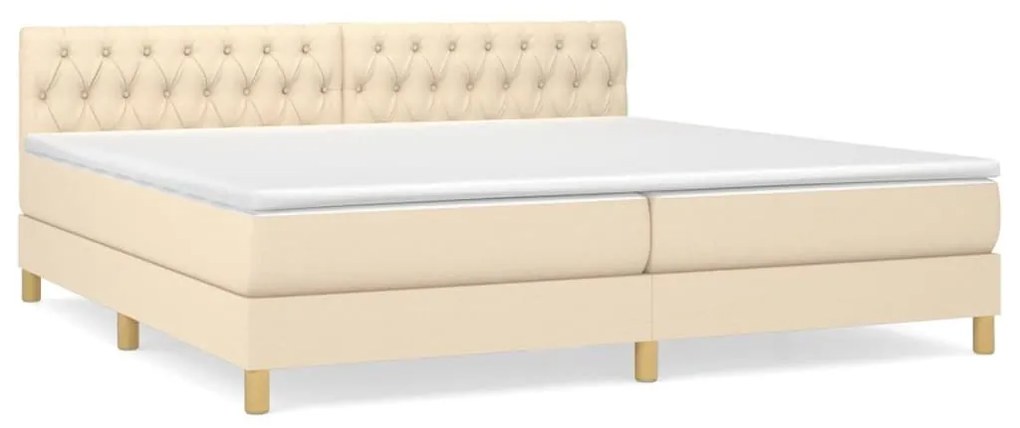 Κρεβάτι Boxspring με Στρώμα Κρεμ 200x200 εκ. Υφασμάτινο - Κρεμ