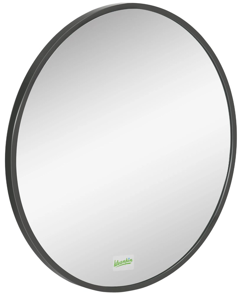 kleankin Στρογγυλός Καθρέφτης Τοίχου για Μπάνιο, Υπνοδωμάτιο, Διάδρομο, Μεταλλικό Πλαίσιο, Χρώμα: Μαύρο, Ø50