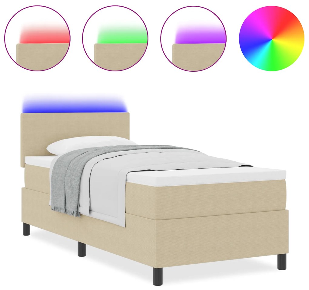 vidaXL Κρεβάτι με ελατήριο με Στρώμα & LED Φως Πράσινο Γκρι Μονό Βελουτέ Ύφασμα