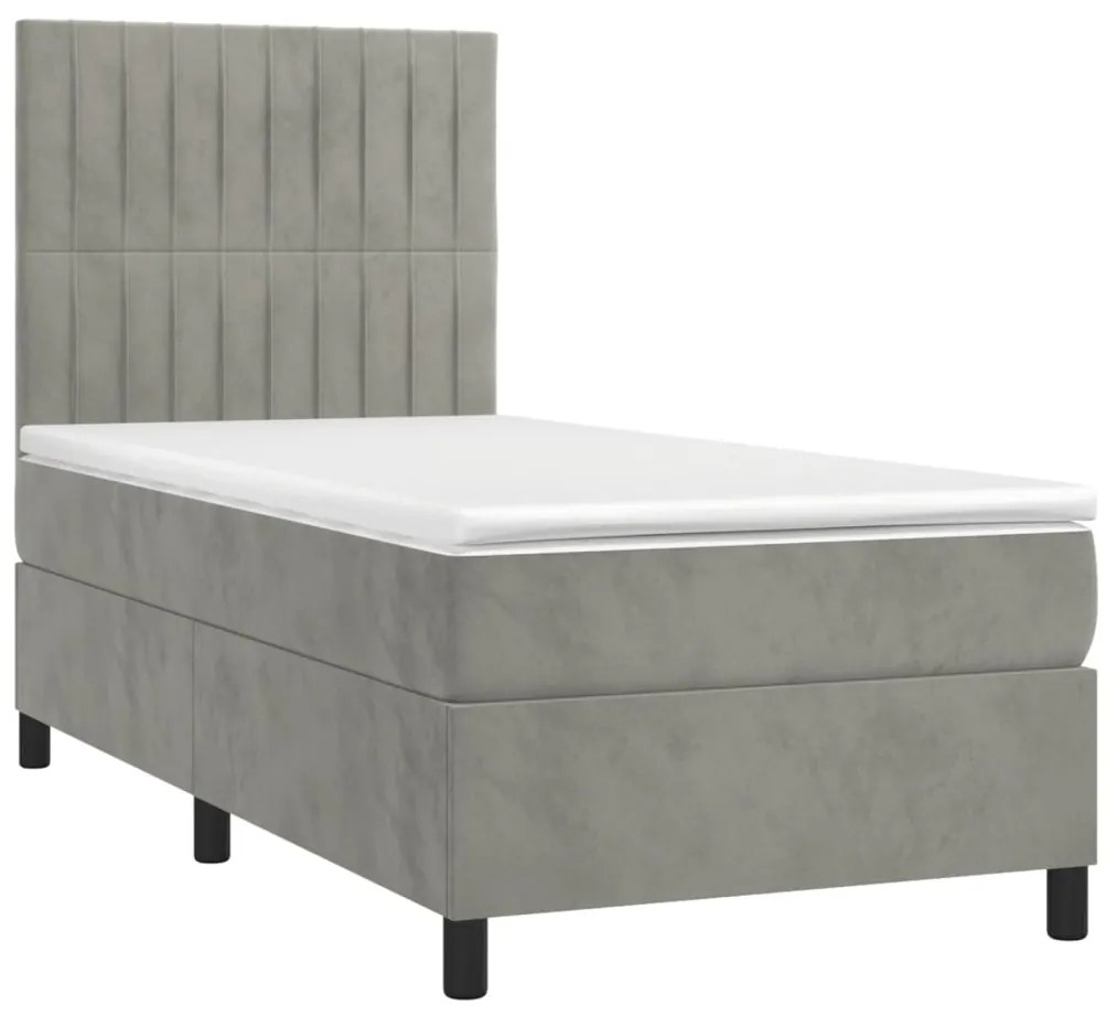 vidaXL Κρεβάτι Boxspring με Στρώμα & LED Αν.Γκρι 90x200 εκ. Βελούδινο