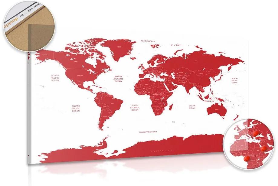 Εικόνα στον παγκόσμιο χάρτη φελλού με μεμονωμένες πολιτείες με κόκκινο χρώμα - 90x60  color mix