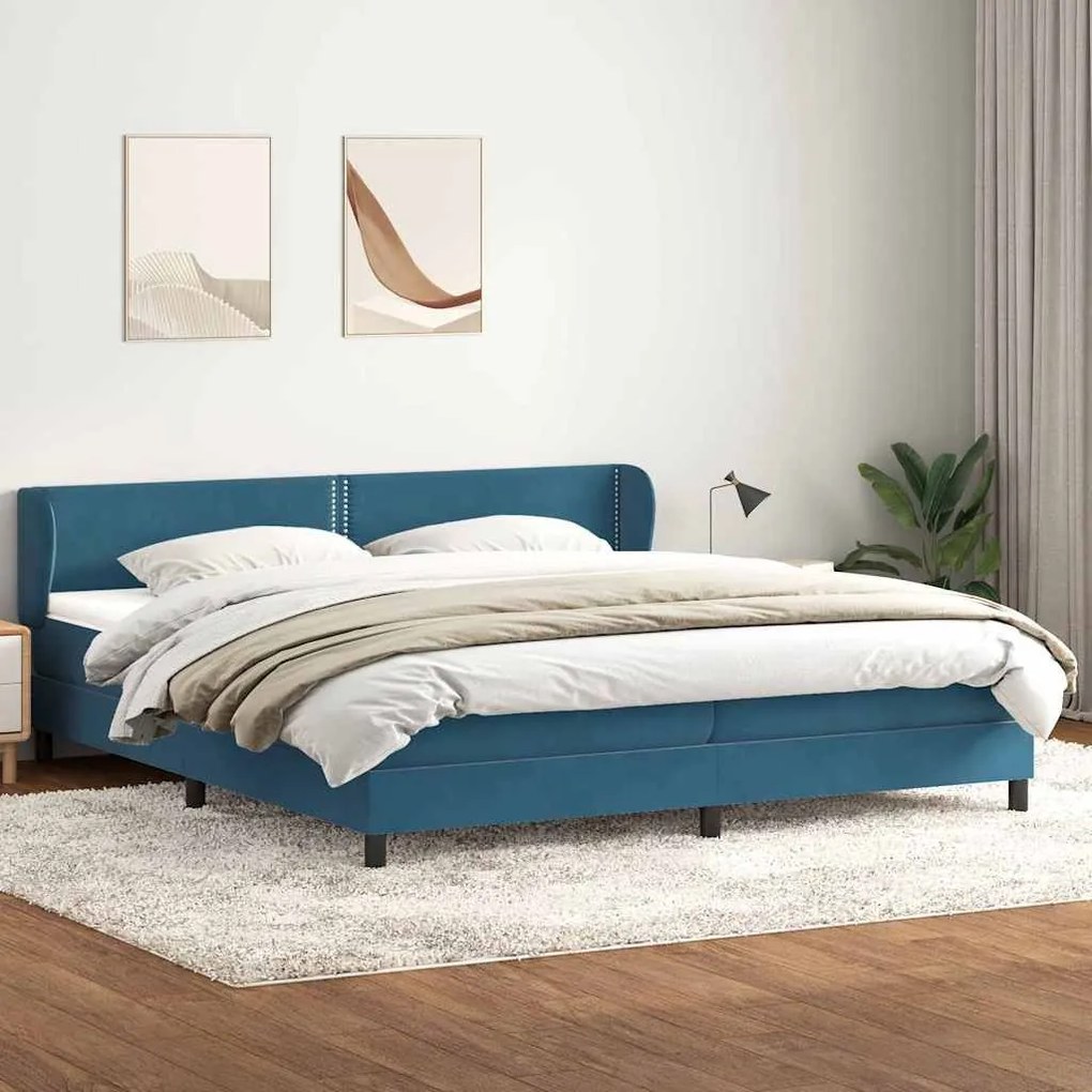 Box Spring Κρεβάτι με στρώματα Σκούρο μπλε 200x220 cm Βελούδινο - Μπλε