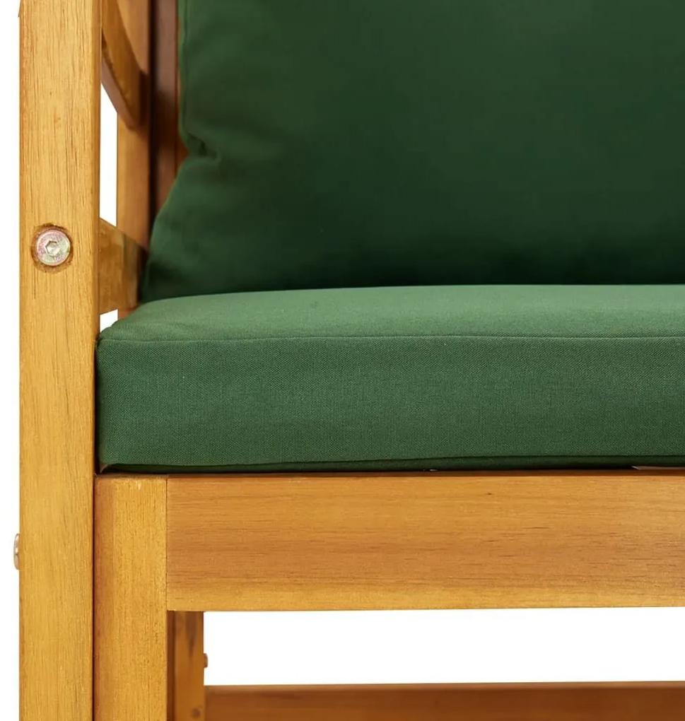 Καρέκλα Κήπου από Μασίφ Ξύλο Ακακίας με Πράσινα Μαξιλάρια - Πράσινο