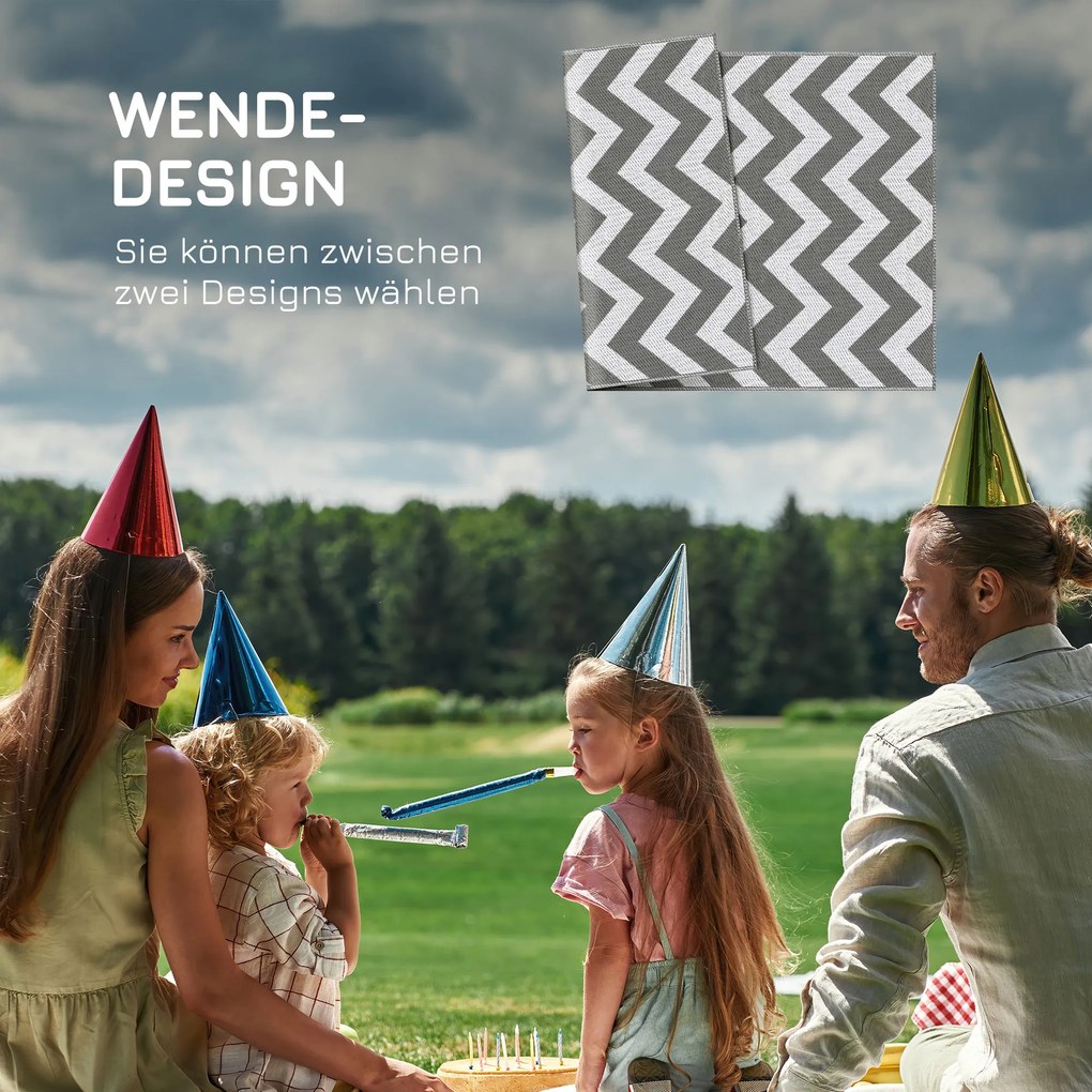 Outsunny Εξωτερικό Χαλί, Αδιάβροχο, Διπλής Όψης, Υψηλής Ποιότητας Συνθετική Ίνα, Ανοιχτό Γκρι+Λευκό, 121 x 182 εκ.