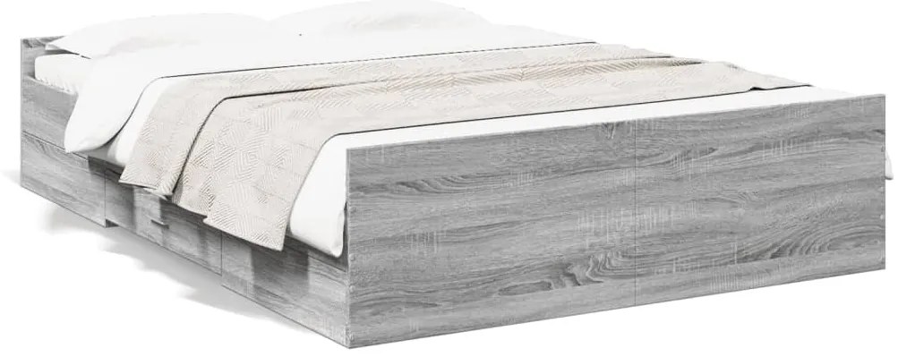 vidaXL Πλαίσιο Κρεβατιού με συρτάρια Γκρι sonoma 135x190εκ. Επεξ. Ξύλο