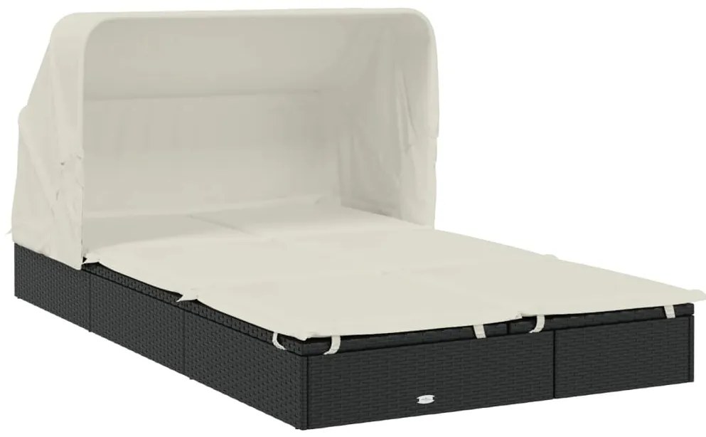 vidaXL Ξαπλώστρα 2 Ατόμων Πτυσ. Οροφή Μαύρη 213x118x97 εκ Συνθ. Ρατάν