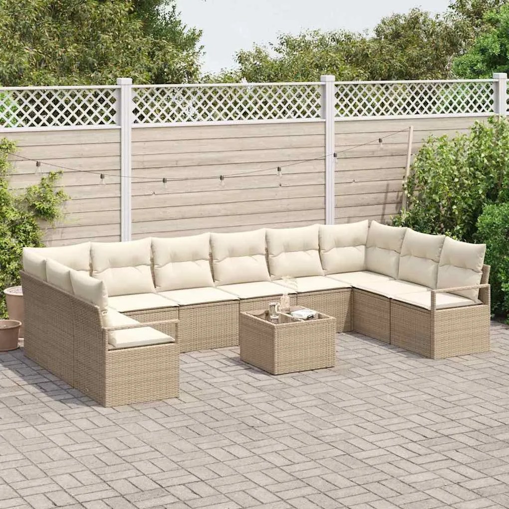 vidaXL Σετ Καναπέ Κήπου 11 pcs Μπεζ, Κρέμα Πολυ rattan, βαμμένο ατσάλι