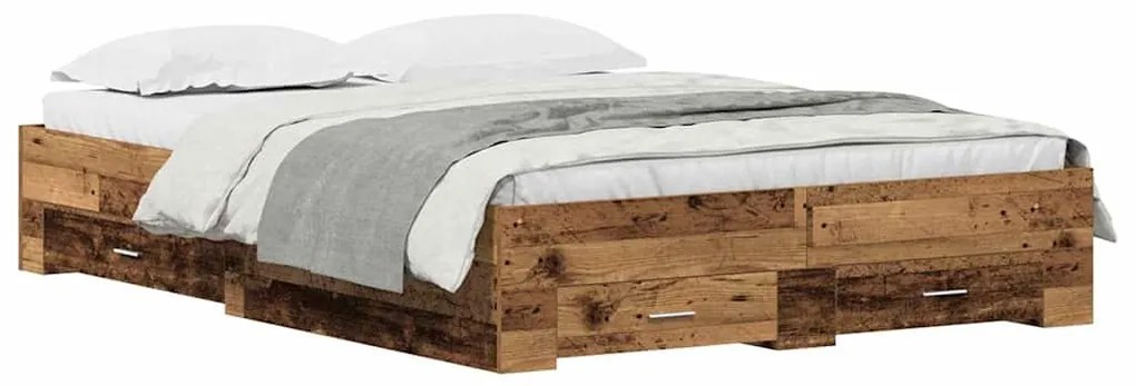 vidaXL Κρεβάτι με Συρτάρια Παλαιό ξύλο 140 x 190 cm Επεξεργασμένο ξύλο