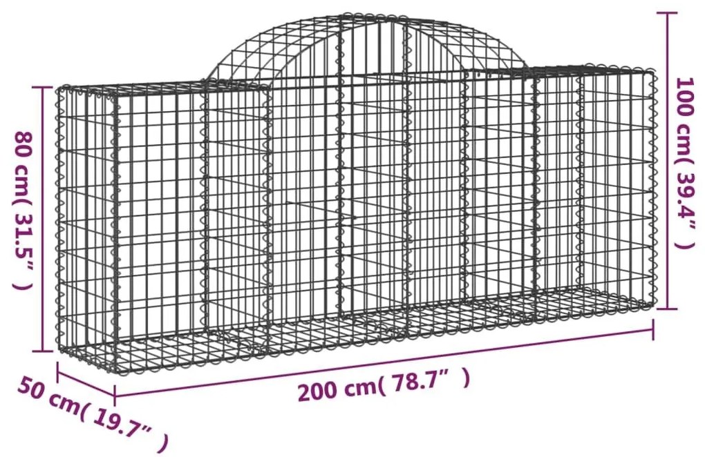 Συρματοκιβώτιο Τοξωτό 200x50x80/100εκ. από Γαλβανισμένο Χάλυβα - Ασήμι