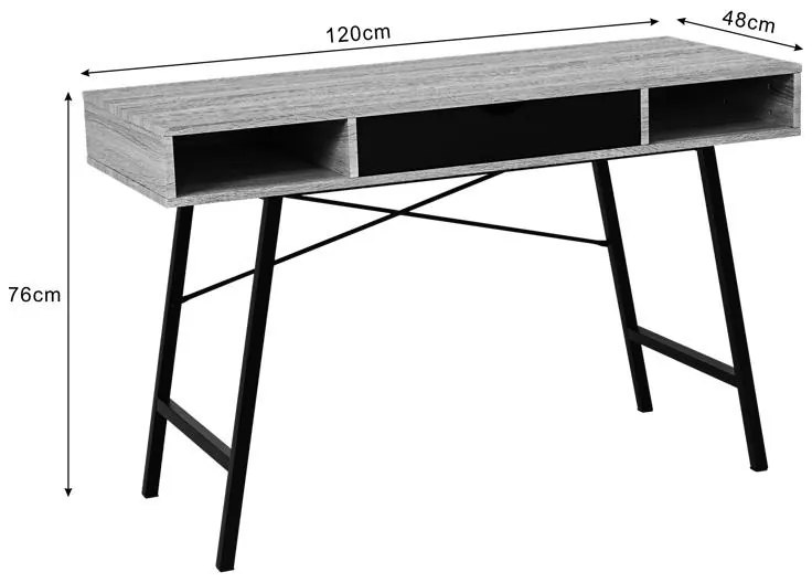 Γραφείο Yamin σε Oak με Μαύρο Μεταλλικό Πόδι 120x48x76 εκ. 120x48x76 εκ.
