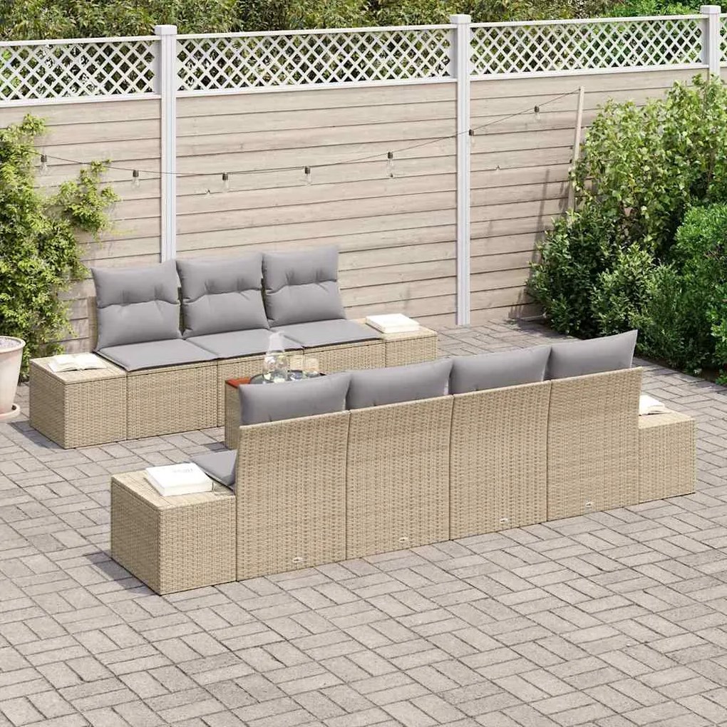 vidaXL Σετ Καναπέ Κήπου με μαξιλάρι 8 pcs Μπεζ Πολυ ράταν