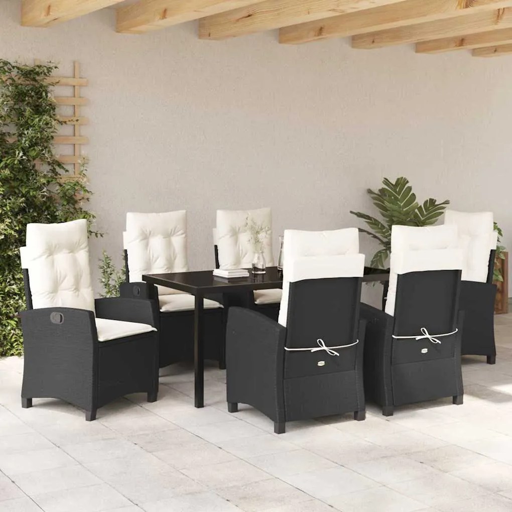 vidaXL Σέτ φαγητού για κήπο 7 pcs Μαύρο συνθετικό ρατάν