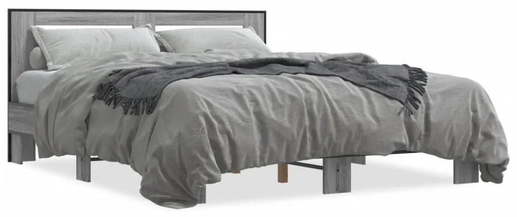 vidaXL Πλαίσιο Κρεβατιού Γκρι Sonoma 150x200 εκ. Επεξ. Ξύλο &amp; Μέταλλο