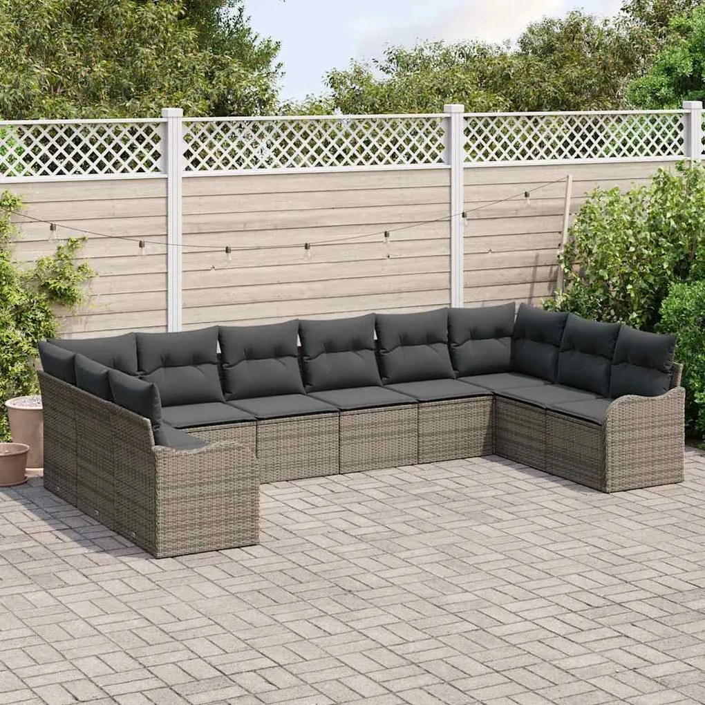 vidaXL Σετ Καναπέ Κήπου με μαξιλάρι 10 pcs Γκρι Πολυ ράταν